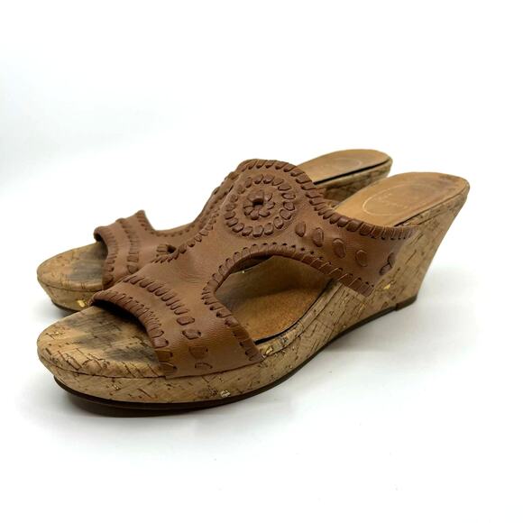 Jack Rogers Shoes - Jack Rogers Brown Leather Cork Wedge Sandals Women's 9 US